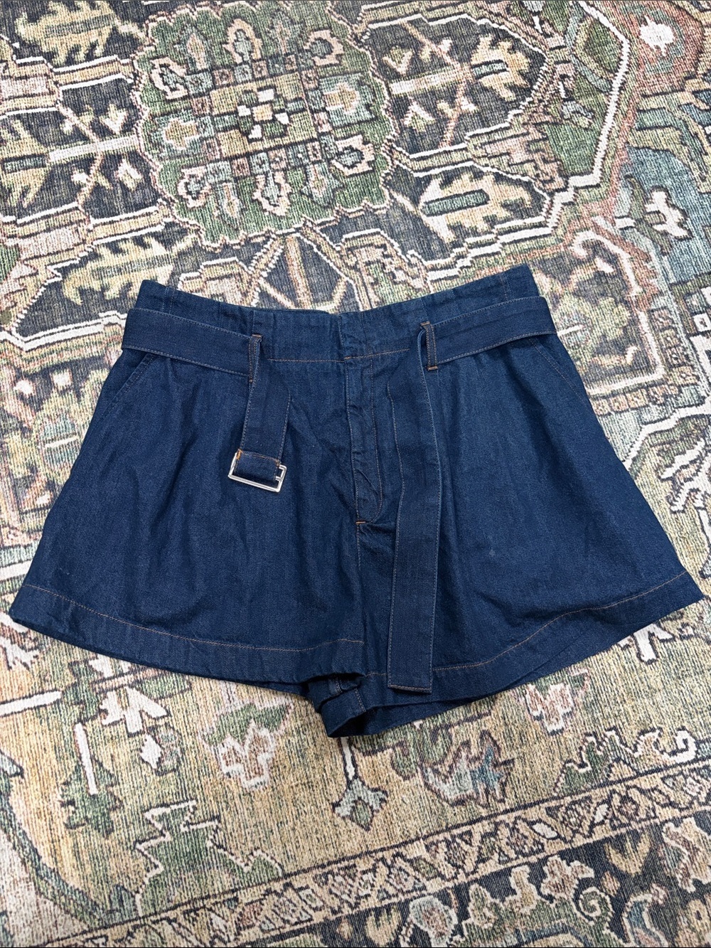 Frame Denim Dark Blue High-Rise Belted Jean Shorts